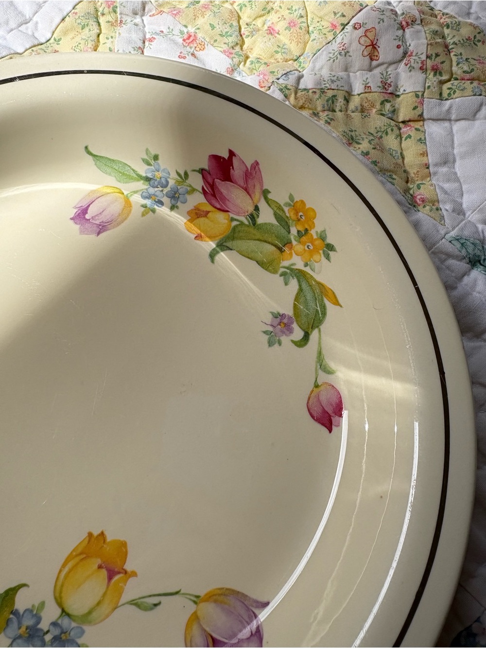 Vintage Kitchen Kraft Cream Floral Ceramic Serving Plate Bowl Floral Tulip MCM - Picture 5 of 14